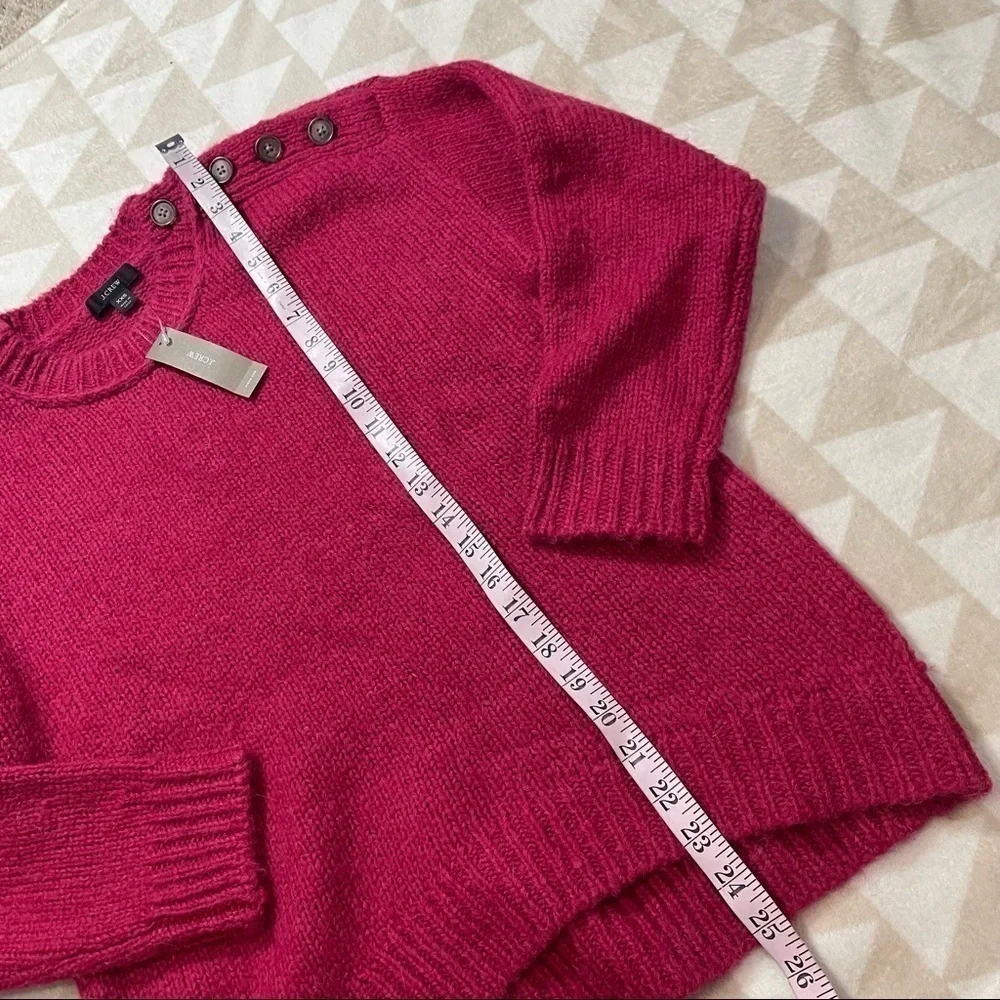 J crew button shoulder crewneck sweater brilliant raspberry Barbie